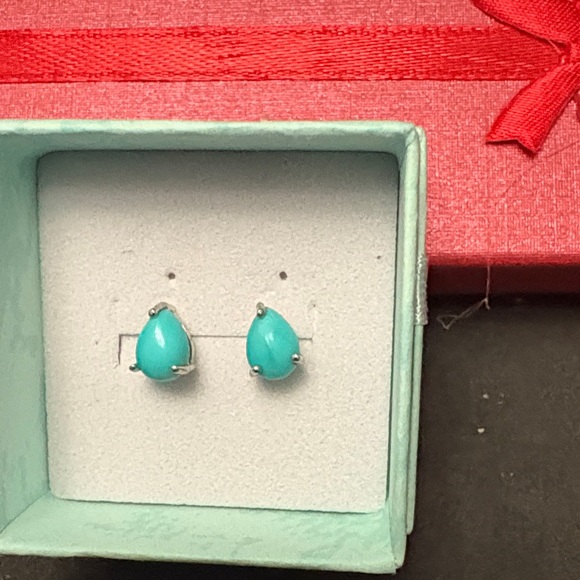 925 Silver Rhodium Plated Turquoise Sleeping Beauty  Teardrop Earrings - Picture 8 of 9
